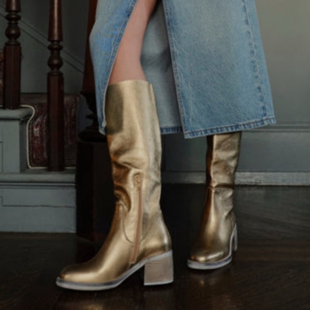 Free People Essential Tall Slouch Boots in Gold Size 36 New - Picture 11 of 12